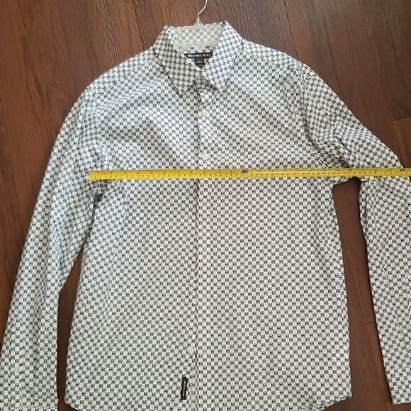 Michael Kors Slim Fit Monogram Allover MK Long Sleeve Shirt Sz Large - Picture 8 of 8